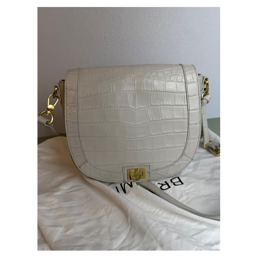 Brahmin Crossbody Bag Medium Gray Croc Embossed Leather Gold Turn Lock Dust Bag